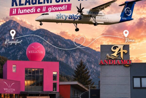 I CLUB NON SONO MAI STATI COSÌ VICINI! Dal 4 giugno è stato attivato un volo diretto che collega Roma a Klagenfurt il giovedì e la domenica, operato dalla compagnia SkyAlps: partenza da Roma il giovedì alle 9:45, ritorno da Klagenfurt la domenica alle 15:05. La durata del volo è di 1:40 minuti e il costo medio è di 135 euro a tratta, se prenotato per tempo. Vi ricordiamo che la distanza dall’aeroporto di Klagenfurt a Villach è di appena 40 km, percorribili poi in treno in 15 minuti circa. Per il momento è confermata l’operatività del volo per tutta l’estate. Se vivete in centro-sud Italia questa è la soluzione che fa per voi! www.skyalps.com