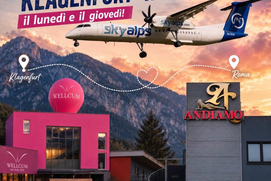 I CLUB NON SONO MAI STATI COSÌ VICINI! Dal 4 giugno è stato attivato un volo diretto che collega Roma a Klagenfurt il giovedì e la domenica, operato dalla compagnia SkyAlps: partenza da Roma il giovedì alle 9:45, ritorno da Klagenfurt la domenica alle 15:05. La durata del volo è di 1:40 minuti e il costo medio è di 135 euro a tratta, se prenotato per tempo. Vi ricordiamo che la distanza dall’aeroporto di Klagenfurt a Villach è di appena 40 km, percorribili poi in treno in 15 minuti circa. Per il momento è confermata l’operatività del volo per tutta l’estate. Se vivete in centro-sud Italia questa è la soluzione che fa per voi! www.skyalps.com