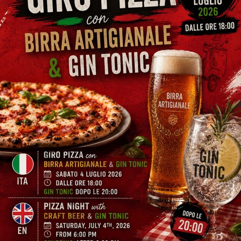 Un sabato sera di pizza autentica, birra artigianale e gin tonic: questo è il Giro Pizza dell'Andiamo Club di Villach, in programma il sabato 4 luglio 2026 a partire dalle ore 18:00. 🍕 Cosa ti aspetta Dimentica la pizza industriale. Il Giro Pizza è un viaggio attraverso i sapori della vera tradizione italiana: basi croccanti, ingredienti freschi e un impasto che si scioglie in bocca. Per accompagnare ogni fetta, l'Andiamo Club propone una selezione di birre artigianali — amari intensi, lager fresche e IPA profumate — abbinamenti pensati per esaltare ogni tipo di pizza. 🍸 Gin Tonic dopo le 20:00 A partire dalle 20:00 l'atmosfera cambia: arriva il momento del Gin Tonic. Una carta curata di gin botanici e tonic water di qualità, preparati con cura per chiudere la serata in stile. Che tu sia un appassionato di gin o voglia semplicemente provare qualcosa di nuovo, c'è il giusto abbinamento per te. 📍 Dove e quando 📅 Data: Sabato 4 luglio 2026 🕕 Inizio: Dalle ore 18:00 🍸 Gin Tonic: Dopo le 20:00 📍 Luogo: Andiamo Club – Villach, Carinzia (Austria) 🌐 Sito: www.andiamo.at 📸 Instagram: @andiamoclub 💬 Un'esperienza, non solo una cena "Buona pizza, buona birra, buon divertimento!" — questo è il motto dell'Andiamo Club. Una serata che unisce il piacere della tavola alla convivialità, in un ambiente curato e accogliente nel cuore di Villach.